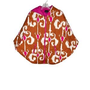 Curations Reversible Poncho Cape Jacket Pink Patterned Hooded  M/L